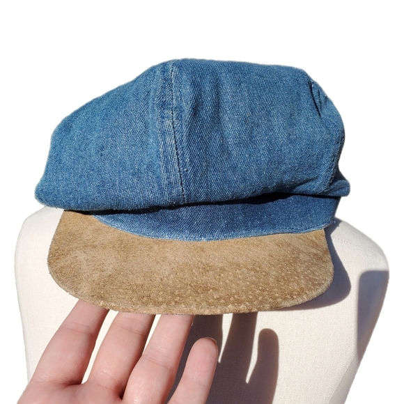 Vintage denim and suede newsboy hat - Picture 4 of 7